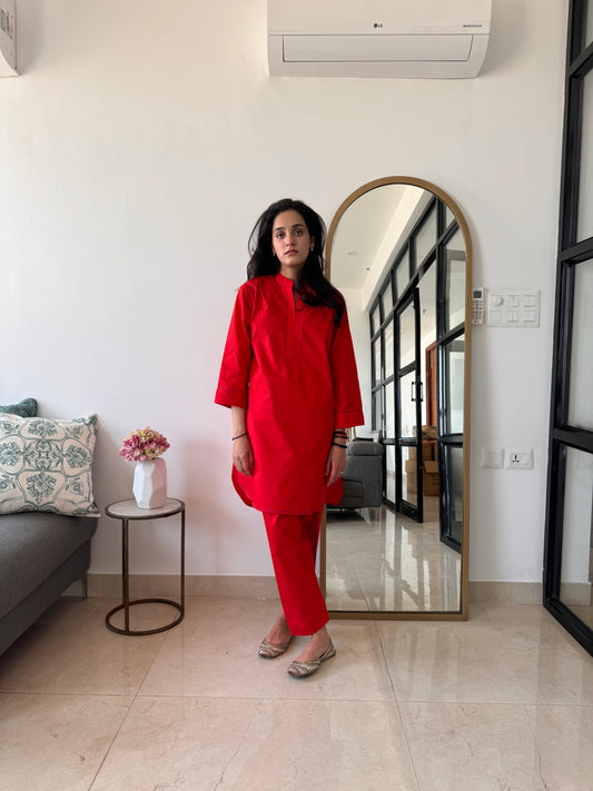 Poplin Co-ord Set - Red