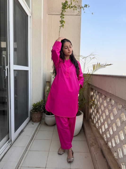 Poplin Co-ord Set - fushia